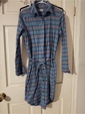 Carve Button-Front Plaid Shirt Dress in Blue